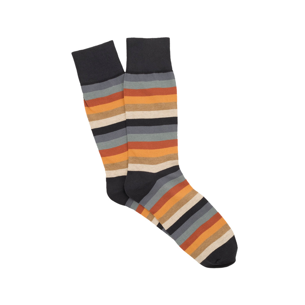 Corgi Seven Colour Stripe Cotton Socks - Navy/Orange