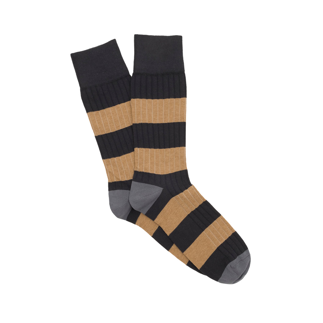 Corgi Rugby Stripe Cotton Socks - Navy/Sand