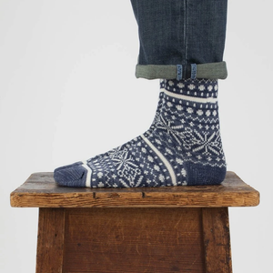 Corgi Men's Fairisle Wool/Cotton Socks - Blue