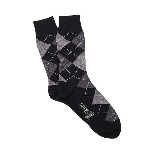 Corgi Argyle Merino Wool Socks - Black