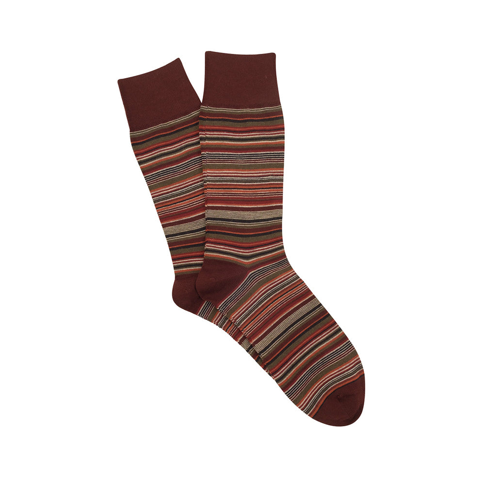 Corgi Fine Stripe Merino Wool Socks - Port/Rust