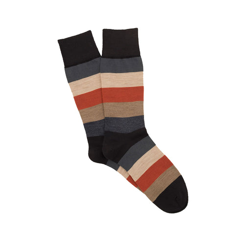 Corgi Wide Stripe Merino Wool Socks - Navy/Rust